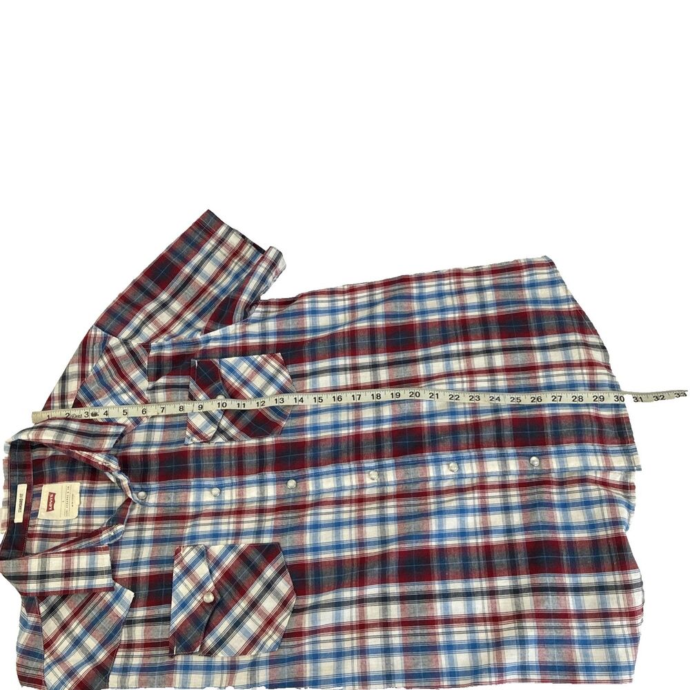 Mens Levi’s Western Short Sleeve Pearl Snap Shirt Size Large Red Plaid - Picture 4 of 7